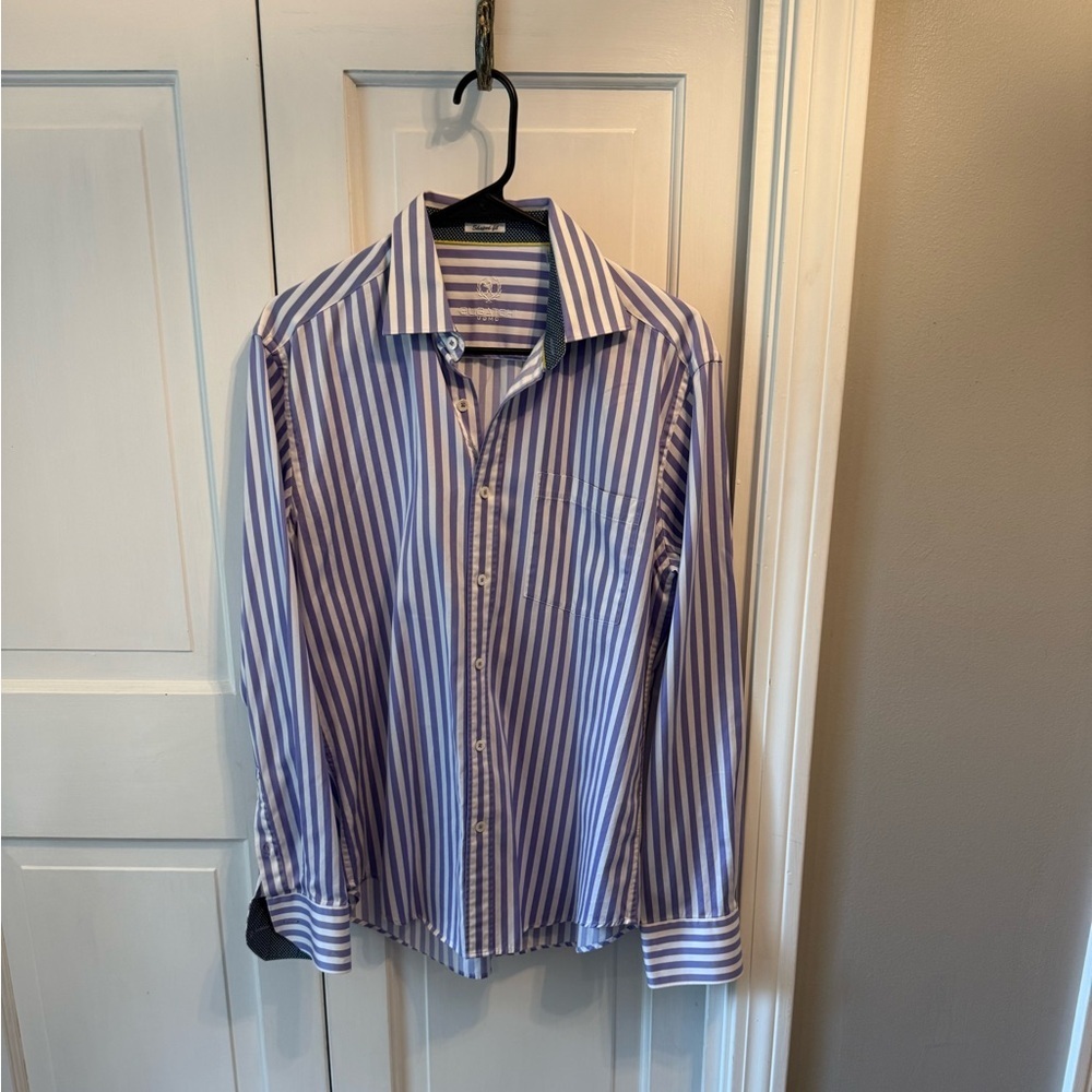 Bugatchi Purple and White Striped Shirt